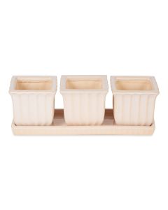 WHITE SQUARE CERAMIC SMALL PLANTER SET OF 3