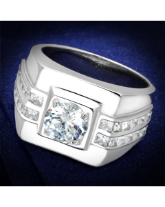 JCE553 Rhodium 925 Sterling Silver Ring with AAA Grade CZ in Clear